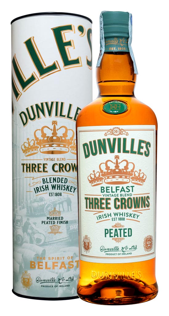 IRISH WHISKEY DUNVILLE'S THREE CROWNS PEATED